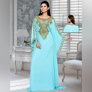 Elegant Blue and Gold Kaftan